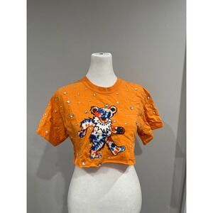 Custom Syracuse University Grateful Dead Dancing Bear Rhinestone Crop Tee Orange